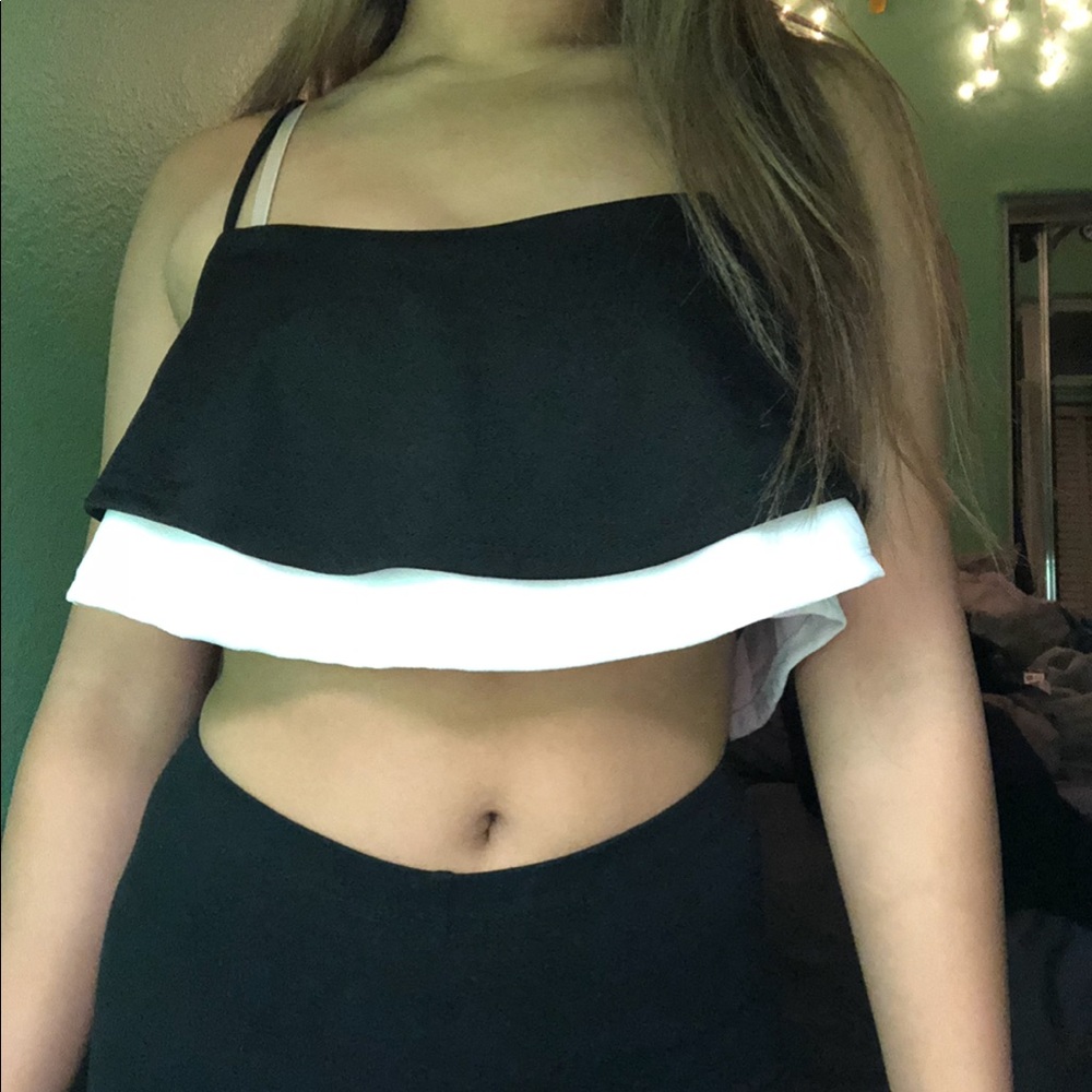 Flowy black and white Charlotte Russe crop top